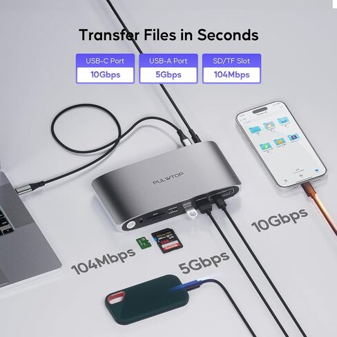 Displaylink Docking Station, Triple Display DisplayLink Dock for MacBook M1/M2/M3 Windows, 4K@60Hz Laptop Docking Station with 2 HDMI, 2 Display Port, PD, USB C Data, 4 USBA, Ethernet, Audio in Kuwait