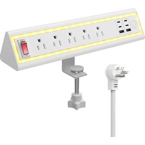 شريط الطاقة المشبك المكتبي مع ضوء الليل ، شحن سريع 40 واط ، سلك التمديد 6 أقدام ، منافذ USB-C و 2 USB 4x20W ، 3 منافذ التيار المتردد ، تناسب حواف الطاولة 1.69 بوصة in Kuwait