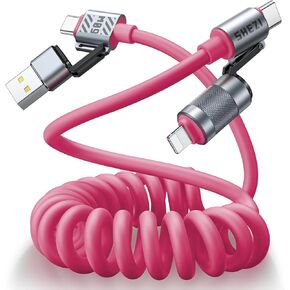 4-in-1 Coiled USB C Cable for Car [60W Fast Charging] USB C to Lightning Cable [CarPlay&Android Auto] Charger Cord with L/Type C/USB A Multi Ports for iPhone/iPad-5ft Yellow (SHEZI-Series) in Saudi Arabia