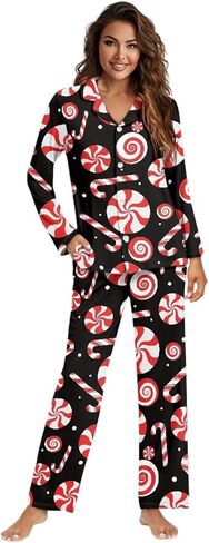 بيجامة الهالوين النسائية مجموعات بيجامة بأزرار سفلية Pjs WomanSleepwear Soft Pj Lounge Sets in Kuwait
