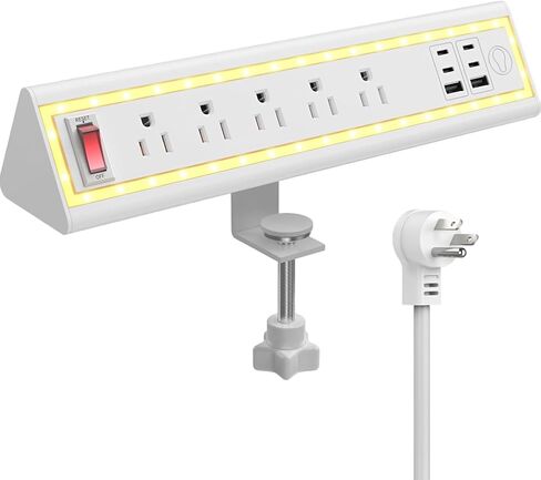 شريط الطاقة المشبك المكتبي مع ضوء الليل ، شحن سريع 40 واط ، سلك التمديد 6 أقدام ، منافذ USB-C و 2 USB 4x20W ، 3 منافذ التيار المتردد ، تناسب حواف الطاولة 1.69 بوصة in Kuwait