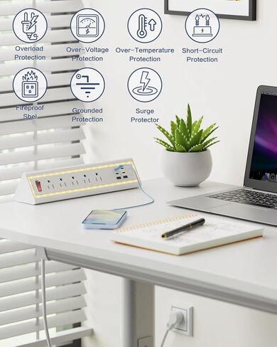 شريط الطاقة المشبك المكتبي مع ضوء الليل ، شحن سريع 40 واط ، سلك التمديد 6 أقدام ، منافذ USB-C و 2 USB 4x20W ، 3 منافذ التيار المتردد ، تناسب حواف الطاولة 1.69 بوصة in Kuwait
