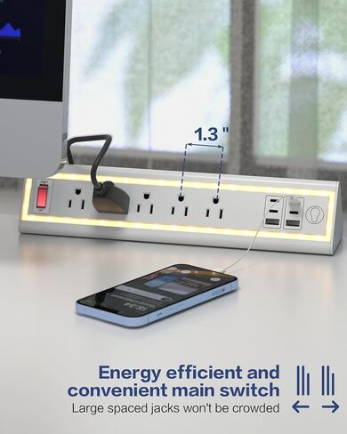 شريط الطاقة المشبك المكتبي مع ضوء الليل ، شحن سريع 40 واط ، سلك التمديد 6 أقدام ، منافذ USB-C و 2 USB 4x20W ، 3 منافذ التيار المتردد ، تناسب حواف الطاولة 1.69 بوصة in Kuwait