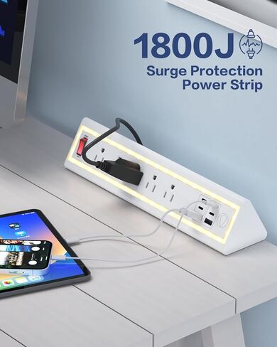 شريط الطاقة المشبك المكتبي مع ضوء الليل ، شحن سريع 40 واط ، سلك التمديد 6 أقدام ، منافذ USB-C و 2 USB 4x20W ، 3 منافذ التيار المتردد ، تناسب حواف الطاولة 1.69 بوصة in Kuwait