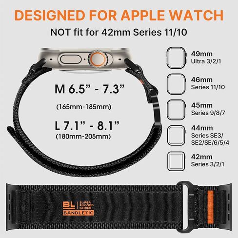 Rugged Nylon Bands Compatible with Apple Watch Ultra 2 Band 49mm for Men, Tactical Military Adjustable Soft Woven Loop Strap Also for iWatch Series 10 46mm, 9 8 7 45mm, SE 6 5 4 44mm, Black in Saudi Arabia