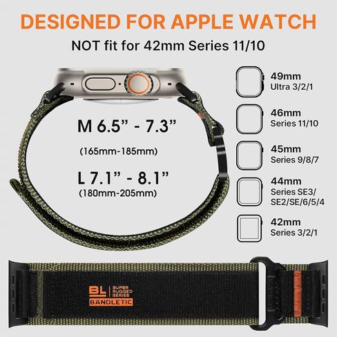 Rugged Nylon Bands Compatible with Apple Watch Ultra 2 Band 49mm for Men, Tactical Military Adjustable Soft Woven Loop Strap Also for iWatch Series 10 46mm, 9 8 7 45mm, SE 6 5 4 44mm, Black in Saudi Arabia