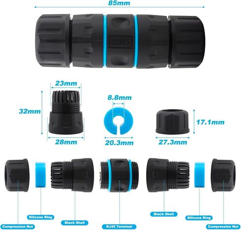Waterproof Shielded RJ45 Coupler IP68,CAT6A/CAT6/CAT5E/CAT5 Female to Female Coupler Connector Shielded for Outdoor Ethernet LAN Cable-2 Pack in Saudi Arabia