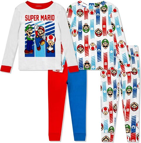 Super Mario 4 Piece Pajama Set - Toddler Boys PJ Set with Long Sleeve Shirt & Pants - Kids Sleepwear Set - Official License in Saudi Arabia