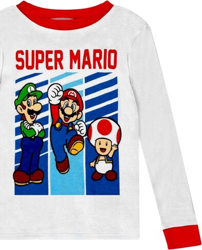 Super Mario 4 Piece Pajama Set - Toddler Boys PJ Set with Long Sleeve Shirt & Pants - Kids Sleepwear Set - Official License in Saudi Arabia