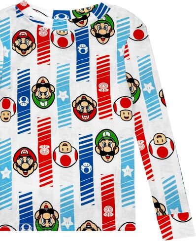 Super Mario 4 Piece Pajama Set - Toddler Boys PJ Set with Long Sleeve Shirt & Pants - Kids Sleepwear Set - Official License in Saudi Arabia