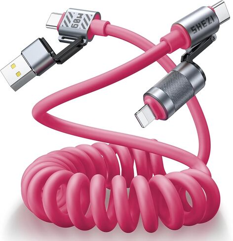 4-in-1 Coiled USB C Cable for Car [60W Fast Charging] USB C to Lightning Cable [CarPlay&Android Auto] Charger Cord with L/Type C/USB A Multi Ports for iPhone/iPad-5ft Yellow (SHEZI-Series) in Saudi Arabia