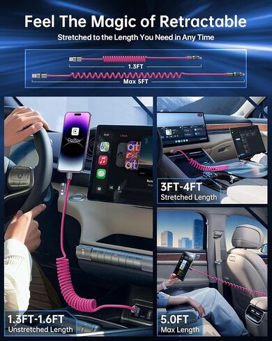 4-in-1 Coiled USB C Cable for Car [60W Fast Charging] USB C to Lightning Cable [CarPlay&Android Auto] Charger Cord with L/Type C/USB A Multi Ports for iPhone/iPad-5ft Yellow (SHEZI-Series) in Saudi Arabia