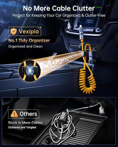 كابل USB C Cable 4-in-1 للسيارة [60W الشحن السريع] USB C إلى كبل البرق [Carplay & Android Auto] سلك الشاحن مع L/Type C/USB منافذ متعددة لـ iPhone/iPad-5ft Yellow (Shezi-Series) in Kuwait