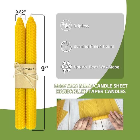 14 Pack Beeswax Taper Candles, Handmade Bees Wax Candles for Home, Dripless & Unscented Candle Sticks, 9" Long Candles, Rainbow Colored Candles by Kissingfish in Saudi Arabia