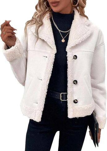 Womens Faux Suede Jacket Sherpa مبطن من الفرو الجلود 2025 الشتاء دافئ الحار Moto زر الصوف الغامض معطف غامض in Kuwait