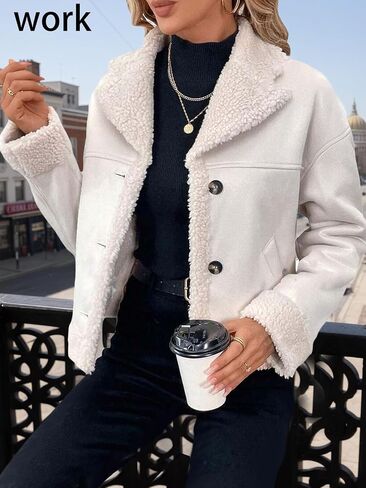 Womens Faux Suede Jacket Sherpa مبطن من الفرو الجلود 2025 الشتاء دافئ الحار Moto زر الصوف الغامض معطف غامض in Kuwait