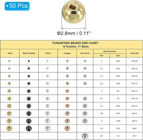 PATIKIL 4.6 mm Tungsten Slotted Beads for Fly Tying, 50 Pcs Tungsten Beads Round Bead Head Ball for Jig Hooks Fishing Fly Tying Materials, Black Nickle in Saudi Arabia