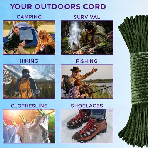 Teceum Paracord Type III 550 Green Wave-50 ft-4mm-tactical rope mil-spec-ourdive para cord-camping meathing fishing and equipment in Kuwait