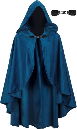 Medieval Cloak with Hood Halloween Renaissance Hooded Short Cape for Men and Women-Red in Saudi Arabia