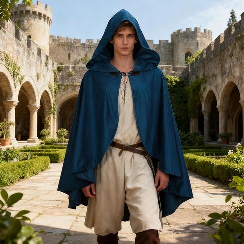 Medieval Cloak with Hood Halloween Renaissance Hooded Short Cape for Men and Women-Red in Saudi Arabia
