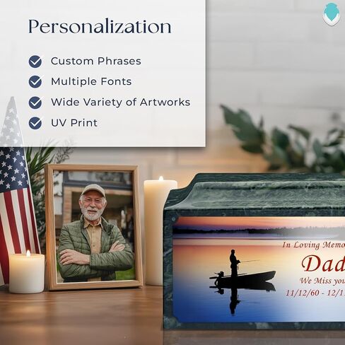 GetUrns Cultured Marble Urn Vault by Mackenzie with Personalized Picture and Text for Human Ashes I Navy Adult Urns for Male and Female I 210lbs in Saudi Arabia