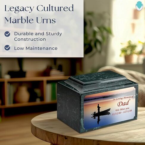 GetUrns Cultured Marble Urn Vault by Mackenzie with Personalized Picture and Text for Human Ashes I Navy Adult Urns for Male and Female I 210lbs in Saudi Arabia