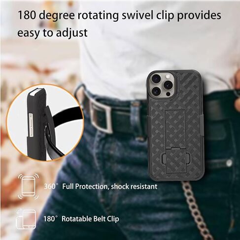 Ailiber Compatible with iPhone 16e Phone Case, iPhone 16E 2025 Belt Clip Case Holster with Screen Protector, Swivel Kickstand Holder, Slim Shockproof Slide Shell Pouch Cell Phone Cover-Black in Saudi Arabia