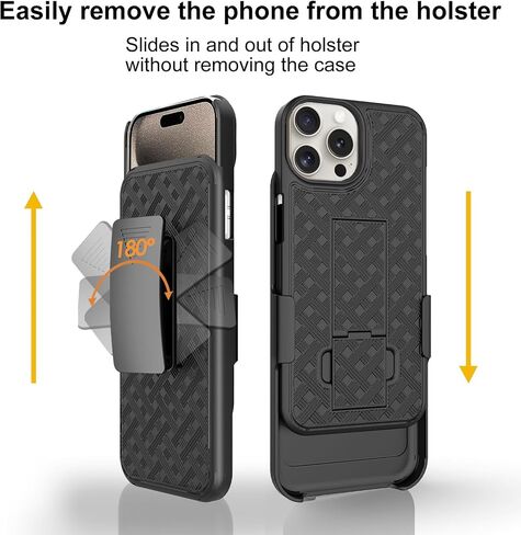 Ailiber Compatible with iPhone 16e Phone Case, iPhone 16E 2025 Belt Clip Case Holster with Screen Protector, Swivel Kickstand Holder, Slim Shockproof Slide Shell Pouch Cell Phone Cover-Black in Saudi Arabia