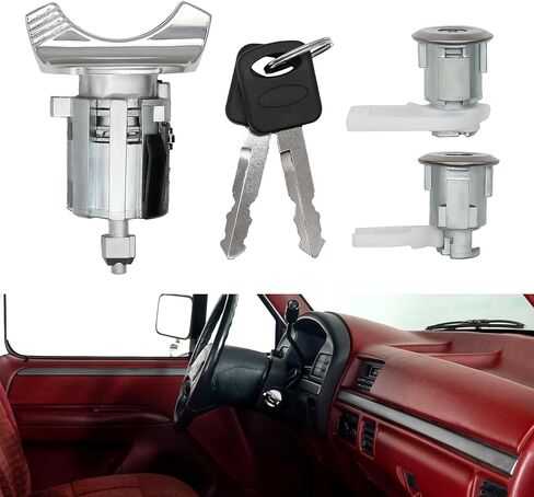 اسطوانة قفل مفتاح الإشعال والزوج أسطوانة قفل الباب الأمامي مع مفاتيح متوافقة مع Chevy Silverado Suburban Tahoe لـ GMC Sierra Yukon 1999-2000 استبدال 704600 702912 598007 in Kuwait