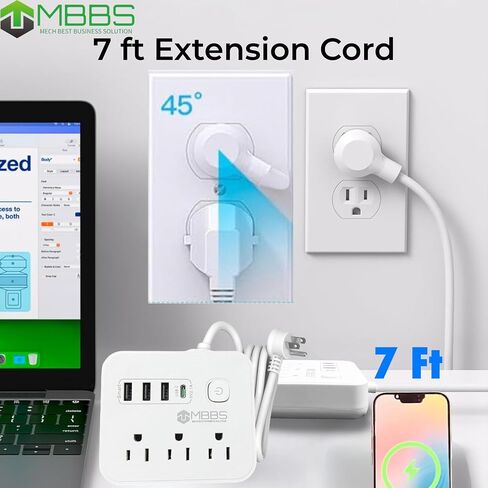 Power Strip with USB 7-in-1, 3 AC Outlets, 3 USB Ports, 1 USB-C, 5 ft Extension Cord, Surge Protector in Saudi Arabia