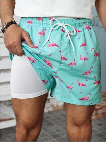 SHENHE Men's Swim Trunks with Compression Liner Swimming Bathing Suit Beach Shorts with Pockets in Saudi Arabia