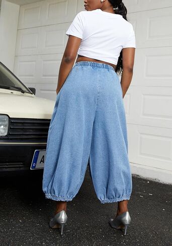 LKOUS Women's Causal Wide Leg Jeans,High Waisted Baggy Cropped Denim Pant with Pockets in Saudi Arabia