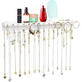 حامل قلادة ، 2 عبوة منظم قلادة منظم مثبتة على الحائط ، تخزين كبير إضافي 30 خطاف منظم شماعات المجوهرات الخشبية للتعليق الخالي من القلادات الطويلة- أبيض in Kuwait