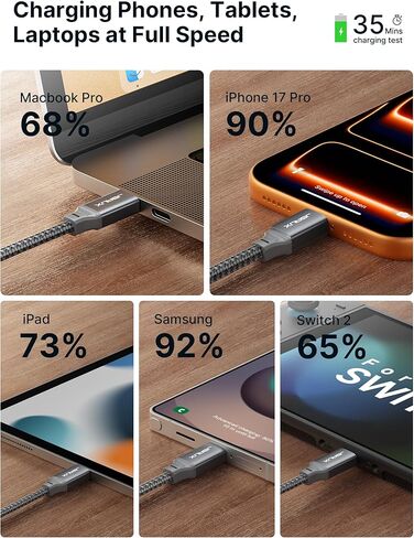 USB C to USB C Cable 60W [5-Pack, 3.3FT], Type C Fast Charging Cable Compatible with iPhone 16/16 Plus/16 Pro/16 Pro Max, iPhone 15 Series, Galaxy S25/S24/S23/S22, MacBook, iPad, Pixel, and More-Grey in Kuwait