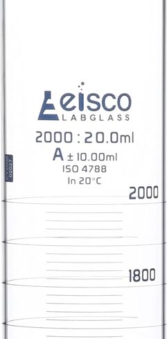 EISCO Graduated Cylinder, 1000ml - Class A Tolerance ±5.00ml - Hexagonal Base - Blue Graduations - Borosilicate 3.3 Glass in Saudi Arabia