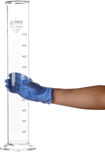 EISCO Graduated Cylinder, 1000ml - Class A Tolerance ±5.00ml - Hexagonal Base - Blue Graduations - Borosilicate 3.3 Glass in Saudi Arabia