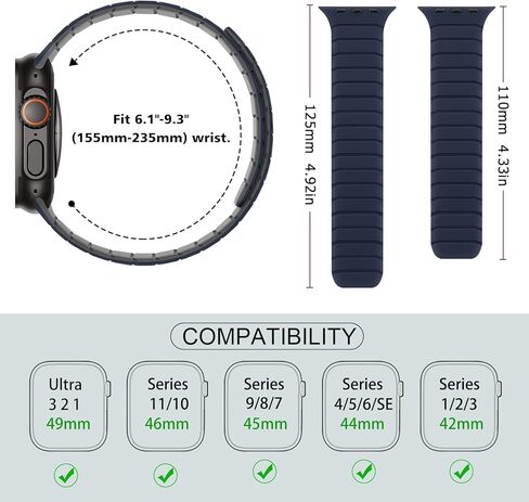 Magnetic Silicone Bands Compatible with Apple Watch 49mm 46mm 45mm 44mm 42mm, Soft Sport Wristband for Men Women Compatible with iWatch Ultra SE Series 10 9 8 7 6 5 4 3 2 1, Black in Kuwait