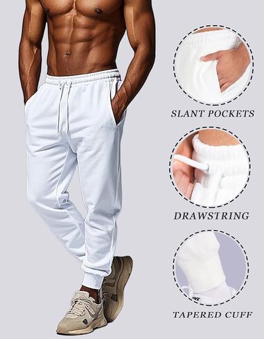 Men's Open Bottom Sweatpants with Pockets Tapered Joggers for Men Athletic Pants for Workout, Jogging, Running in Saudi Arabia