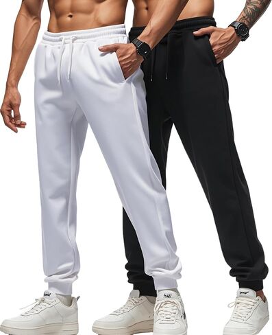 Men's Open Bottom Sweatpants with Pockets Tapered Joggers for Men Athletic Pants for Workout, Jogging, Running in Saudi Arabia