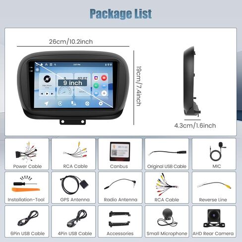 سيارة راديو Car For Fiat 500X 2014 2015 2015 2017 2018 2019 2020: [2g+64g] 9 بوصة من ستيريو السيارة مع Carplay Android Auto ، شاشة تعمل باللمس لـ Fiat 500x مع GPS Bluetooth Link WiFi FM RDS DSP in Kuwait