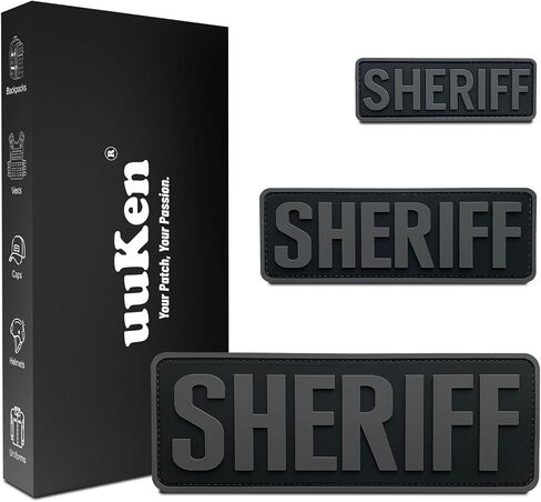 3pcs sheriff patches pvc gray background with background for hats caps sets clothing calting backs (3 pack ، 1pcs 4 "x 1.4" ، 1pcs 6 "× 2" ، و 1pcs 8.5 × 3 ") in Saudi Arabia
