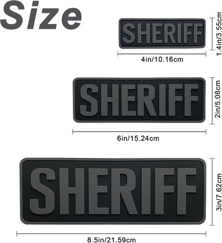 3pcs sheriff patches pvc gray background with background for hats caps sets clothing calting backs (3 pack ، 1pcs 4 "x 1.4" ، 1pcs 6 "× 2" ، و 1pcs 8.5 × 3 ") in Saudi Arabia