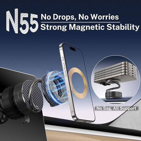 تركيب هاتف السيارة المغناطيسي الفراغي لـ Magsafe ، 360 درجة من التصميم المعدني القابل للتعديل والتصميم المزدوج ، حامل هاتف فراغ خالي من اليدين للسيارة ، حامل الهاتف المغناطيسي الشفط لجميع الهواتف الذكية in Kuwait