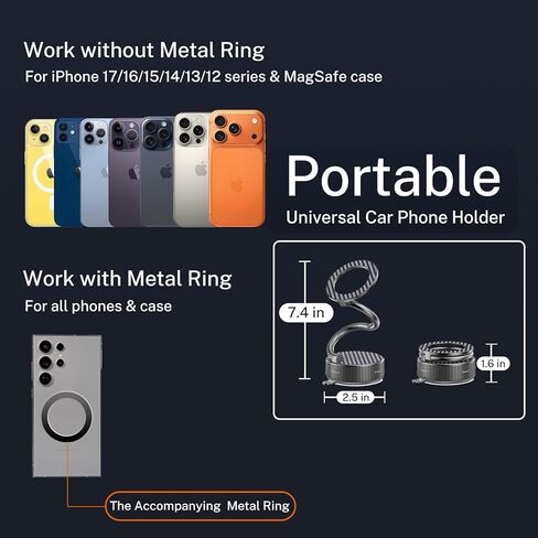 تركيب هاتف السيارة المغناطيسي الفراغي لـ Magsafe ، 360 درجة من التصميم المعدني القابل للتعديل والتصميم المزدوج ، حامل هاتف فراغ خالي من اليدين للسيارة ، حامل الهاتف المغناطيسي الشفط لجميع الهواتف الذكية in Kuwait