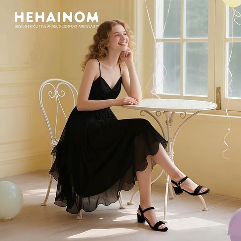 Hehainom Girls Dress Shoes Low Heels Sandals Open Open Tee Wedding Party School for Little Big Kids Flower Girl Shoes in Saudi Arabia