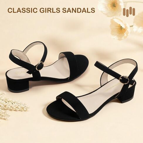 Hehainom Girls Dress Shoes Low Heels Sandals Open Open Tee Wedding Party School for Little Big Kids Flower Girl Shoes in Saudi Arabia
