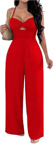 WDIRARA Women's Cut Out Twist Front Criss Cross Tie Back Sleeveless Wide Leg Cami Jumpsuit in Saudi Arabia