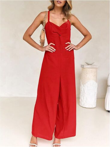 WDIRARA Women's Cut Out Twist Front Criss Cross Tie Back Sleeveless Wide Leg Cami Jumpsuit in Saudi Arabia