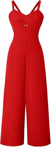 WDIRARA Women's Cut Out Twist Front Criss Cross Tie Back Sleeveless Wide Leg Cami Jumpsuit in Saudi Arabia