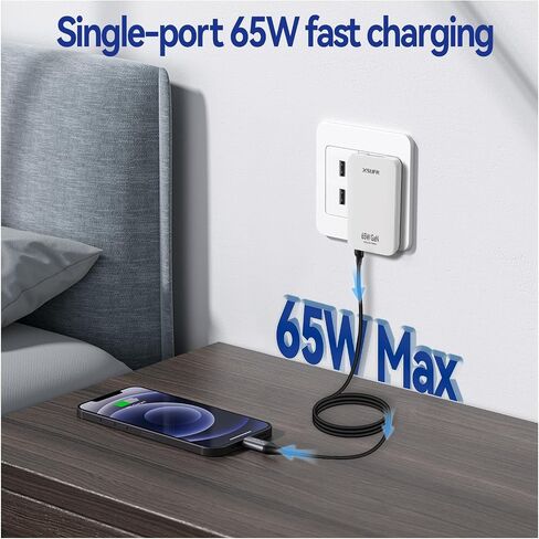 65W Flat USB c Wall Charger,Folding Travel Dual Port USB Wall Charger, for Laptops, Tablets, Phones, Black (Black-New) in Kuwait